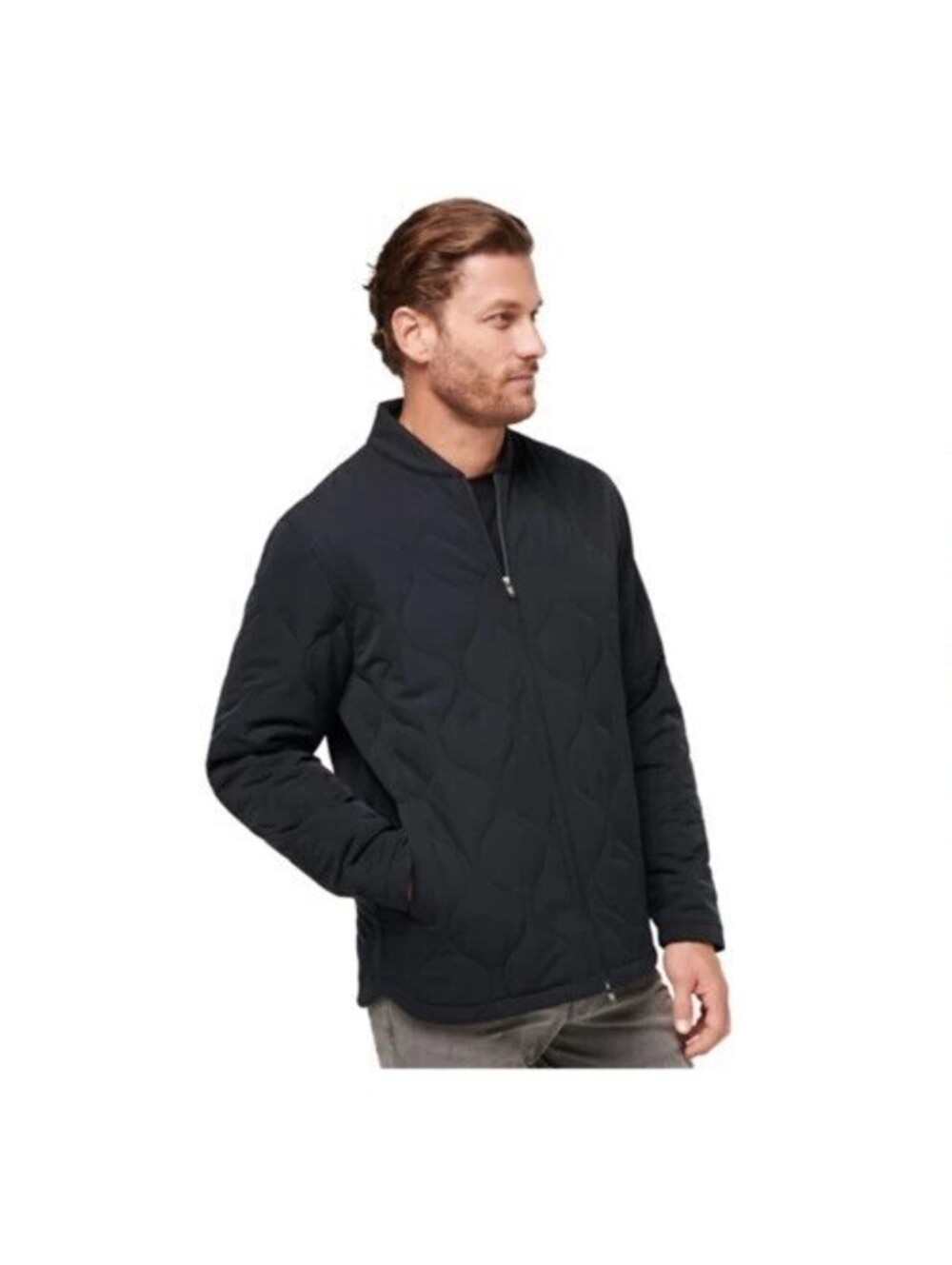Travis Mathew Quilted Bomber Jacket Black Come What May Golf Coat Men XL X-Large